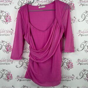 Ricki's top swoop slinky style mesh arms Vibrant Pink Drape Blouse